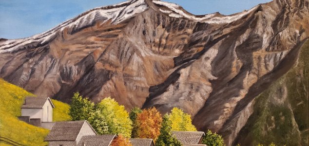 Canvas Print of Original Dagro Village Fall Cityscape Painting