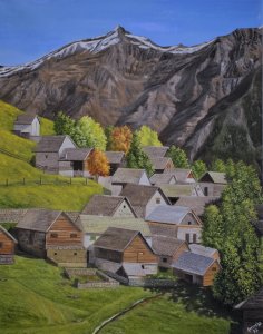 Canvas Print of Original Dagro Village Fall Cityscape Painting