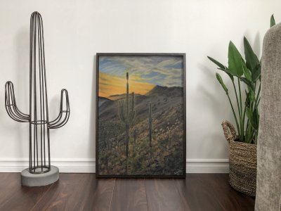 Arizona Cactus Sunset Oil Painting On Canvas