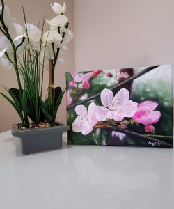 Pink Blossom Flower Oil on Canvas