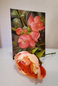 Japanese Quince,  Red flower Oil Painting