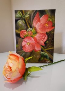 Japanese Quince,  Red flower Oil Painting