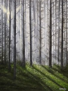 Sunlight into the forest oil painting